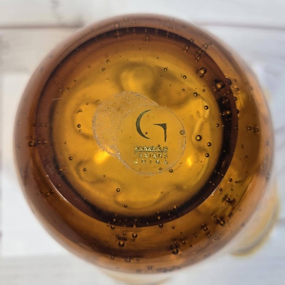 Amber Art Glass Handkerchief Vase - Ruffled Edge Hand blown Bubble design - Picture 4 of 8